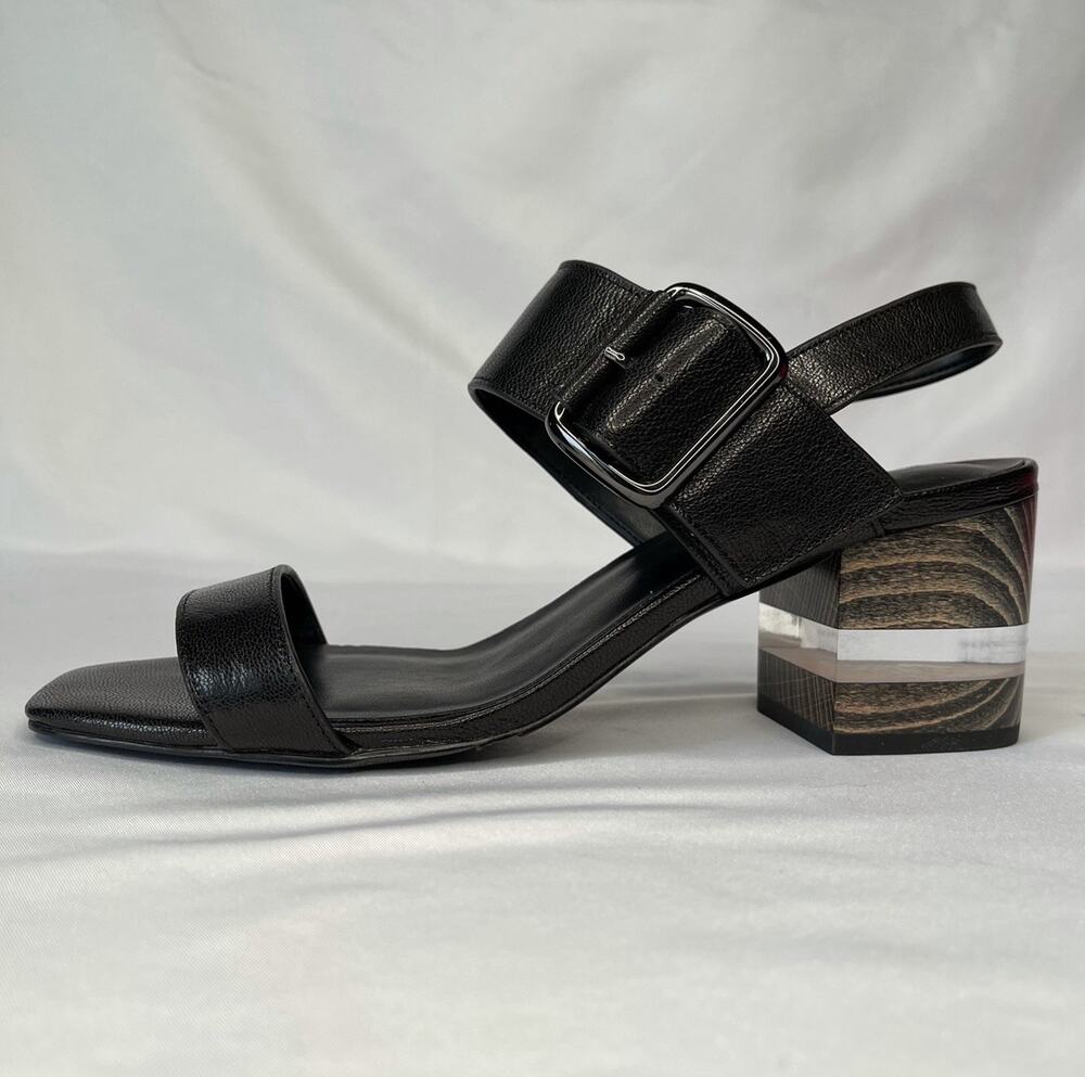 Vaneli Ediva Trapper Women’s Block Heel Black Leather Sandals Size 8M New